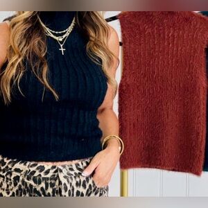 Sleeveless Mock Neck Ribbed Sweater - Deep Green